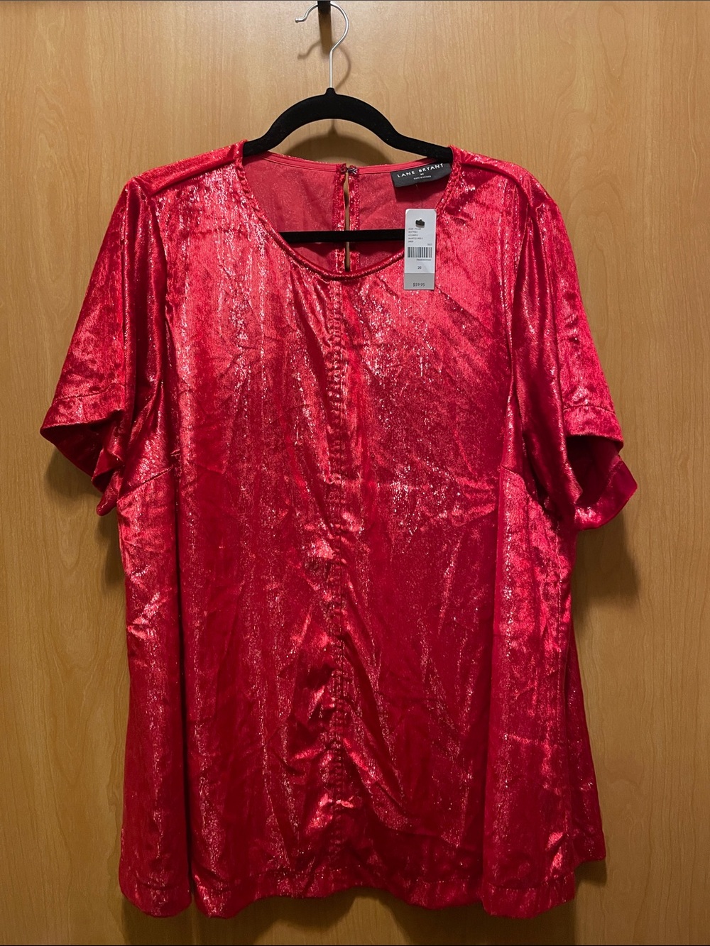 NWT Lane Bryant Shimmery Red Velvet Short Sleeve Top